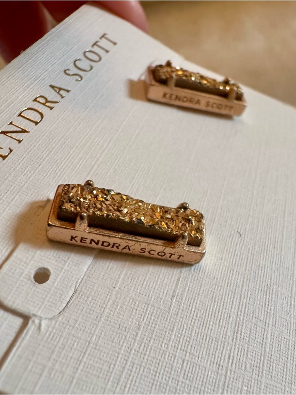 Kendra Scott Gold Glitter Druzy Bar Stud Earrings